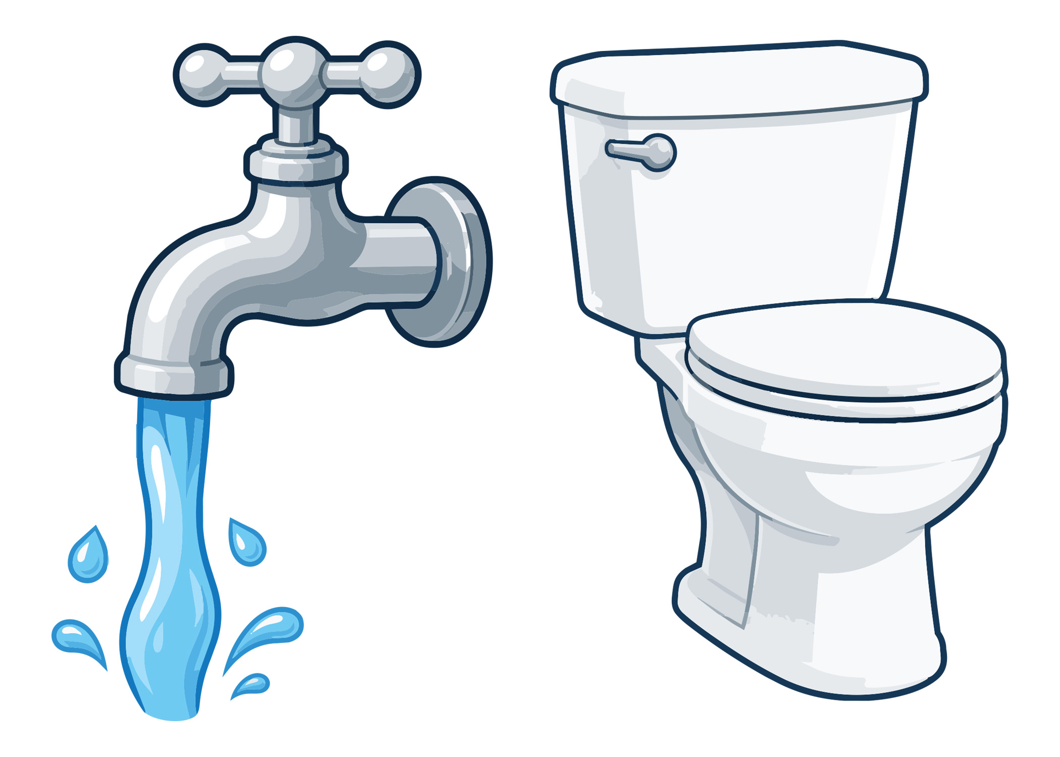 Water Faucet On and Toilet Clipart