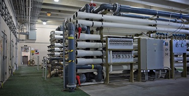 Interior of water plant showing reverse osmosis filter units